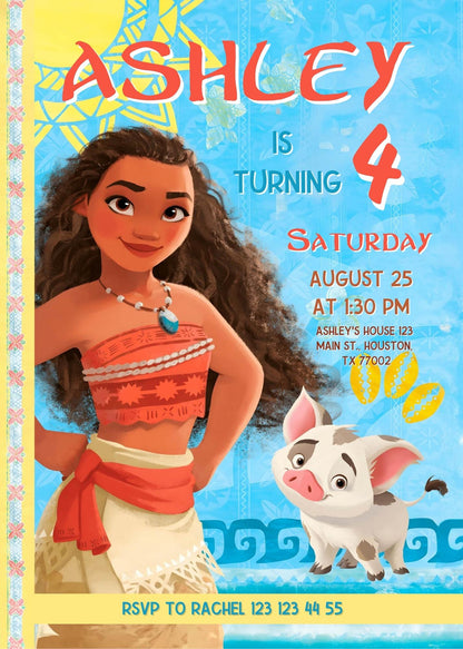 Moana Princess customizable invite template girl | instant download | Share or Print | XM818