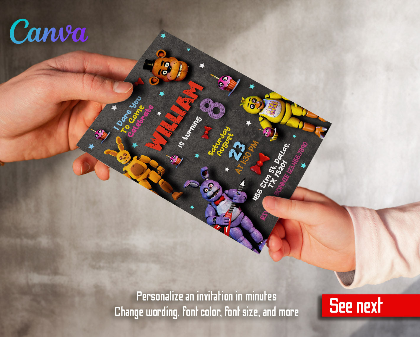 Five Nights at Freddy's customizable invitation template | Share or Print |  | WQ612