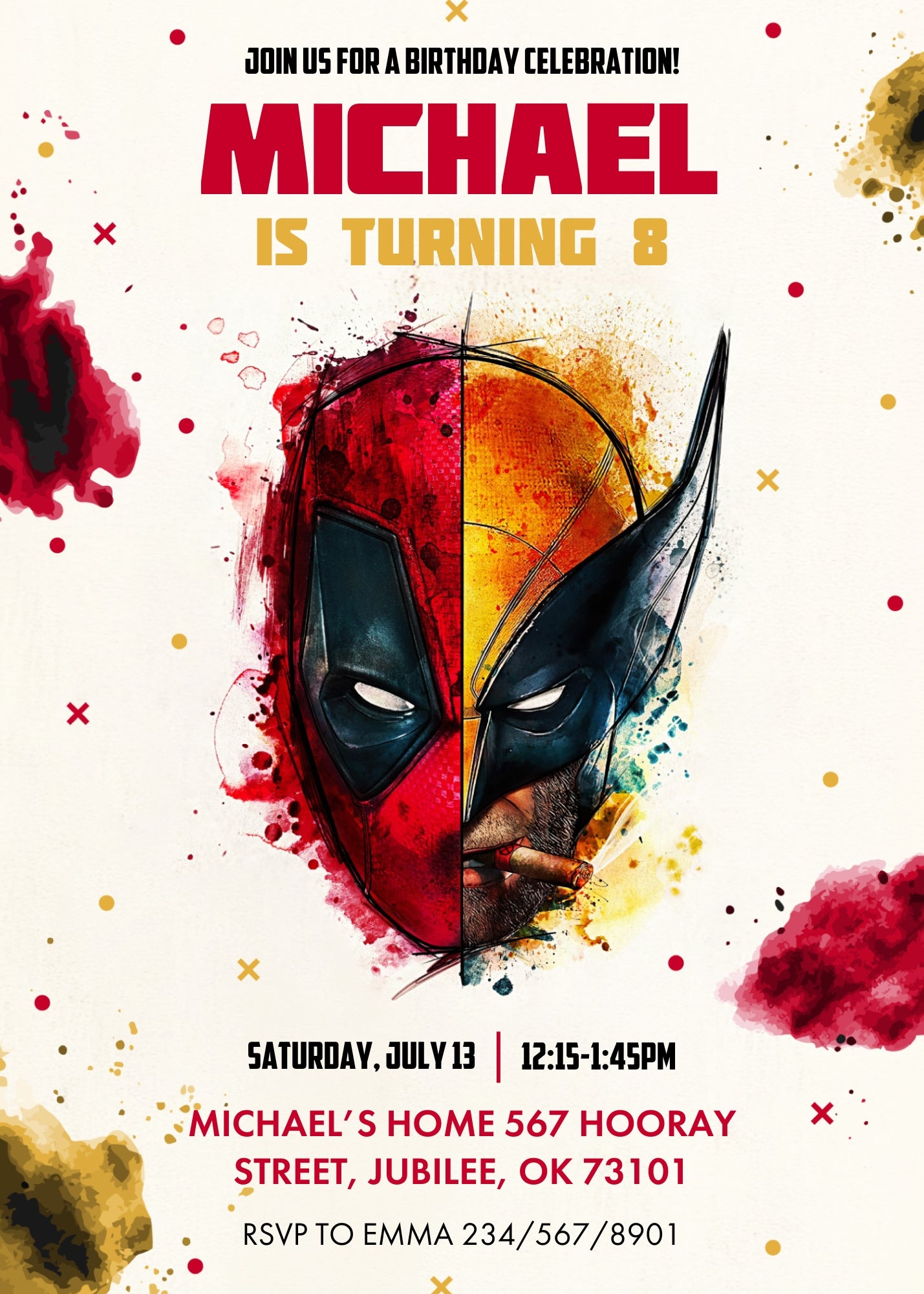 Deadpool Wolverine Marvel  customizable invitation template | Share or Print | boy | QE361