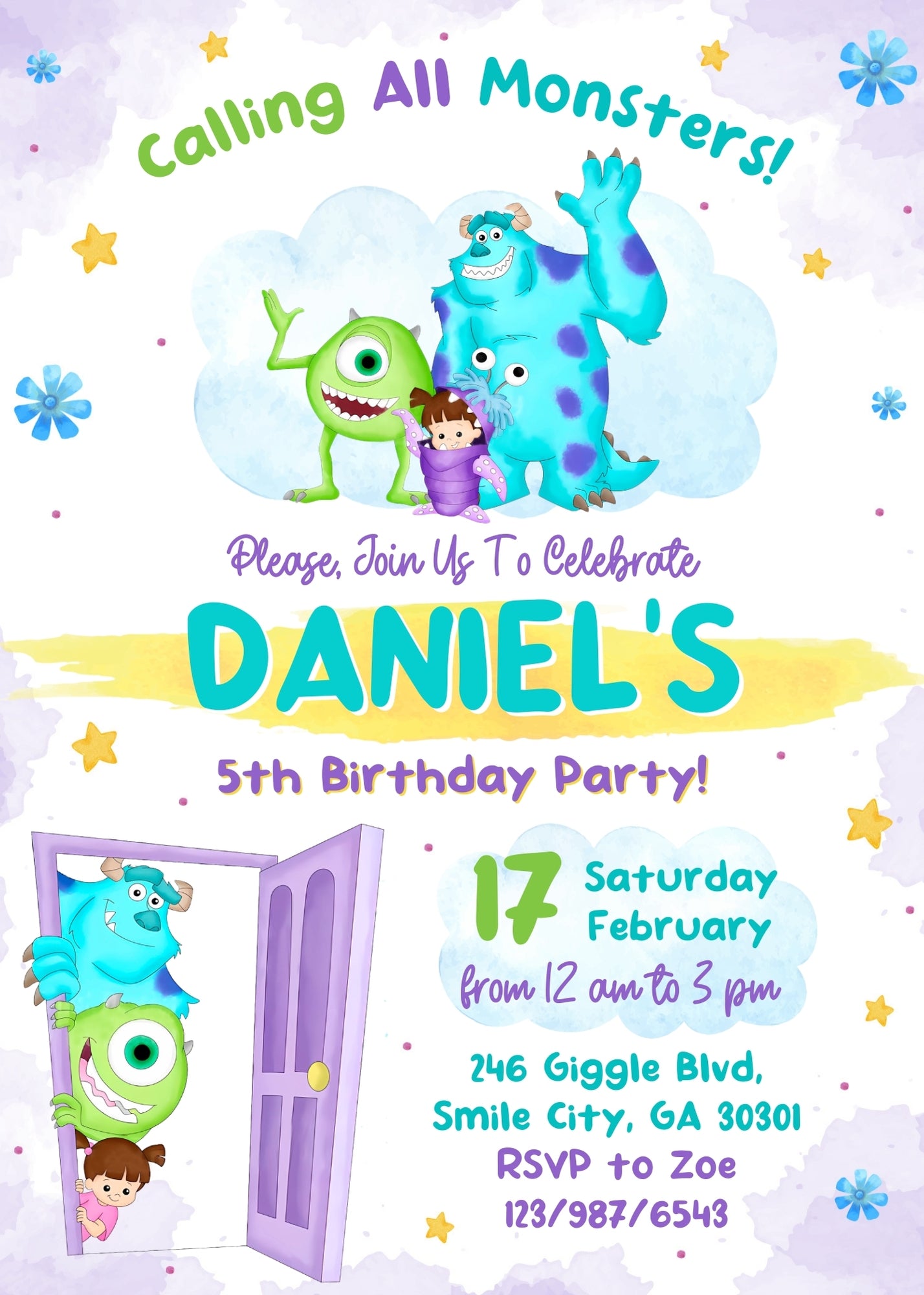 Monsters, Inc.  customizable invitation template | Share or Print |  | WC079