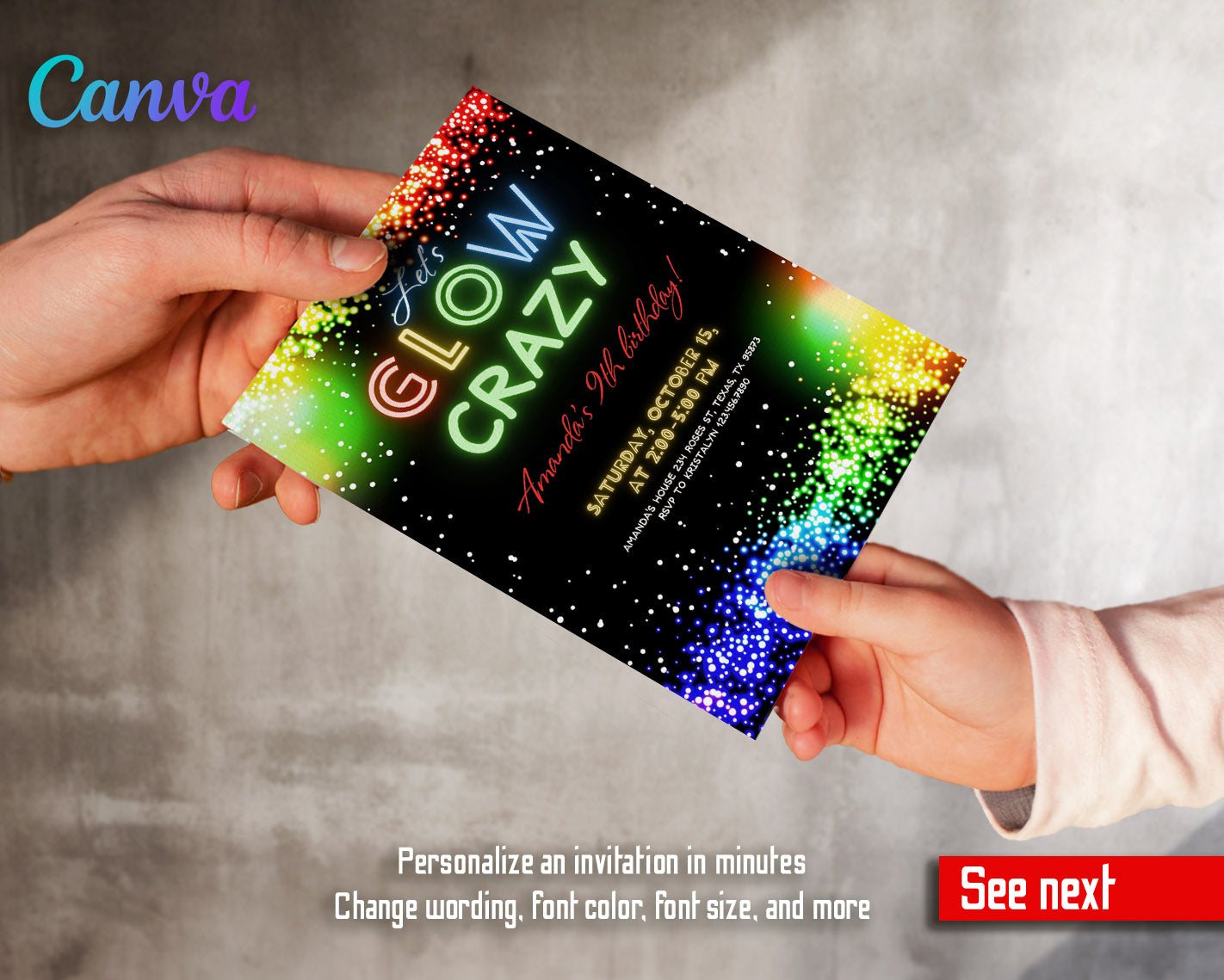 Lets Glow Crazy  customizable invitation template | Share or Print |  | OZ785