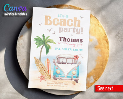 Groovy Surfvan Surfing customizable invitation template | Share or Print |  | TM819