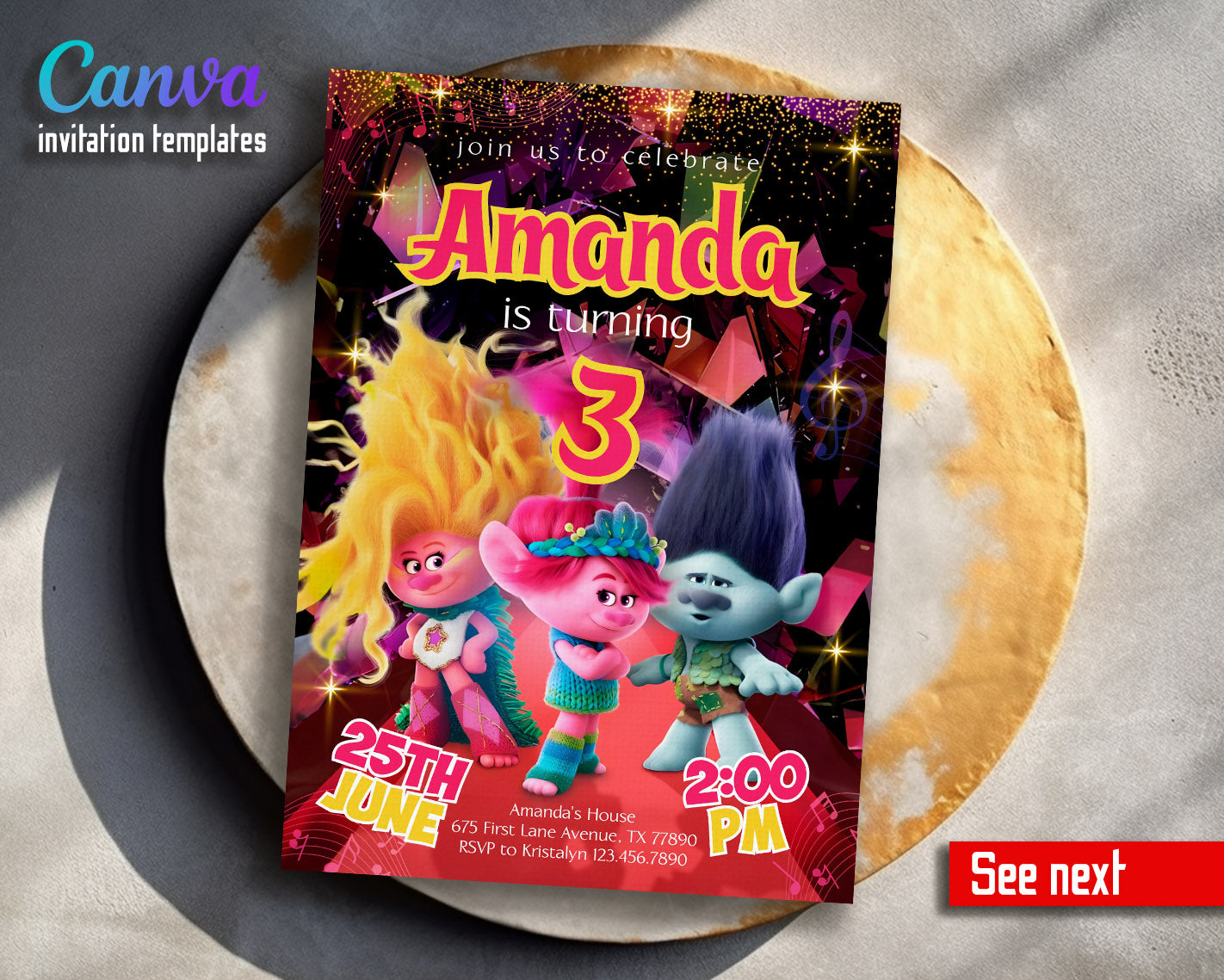 Trolls Poppy  customizable invitation template | Share or Print |  | DP735