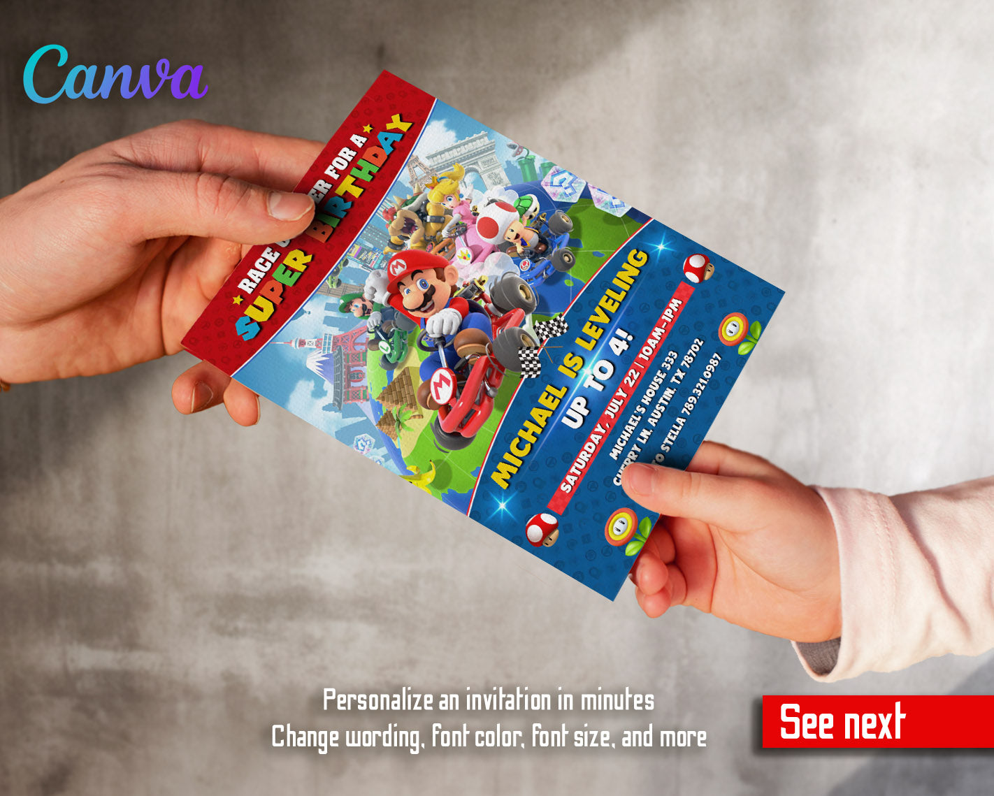 Mario Kart Gamer customizable invitation template | Share or Print | boy | JM944