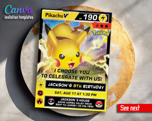 Pokemon Pikachu  customizable invitation template | Share or Print |  | MU864