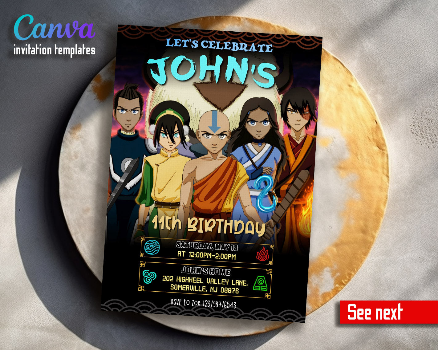 Avatar The Last Airbender  customizable invitation template | Share or Print |  | EH344