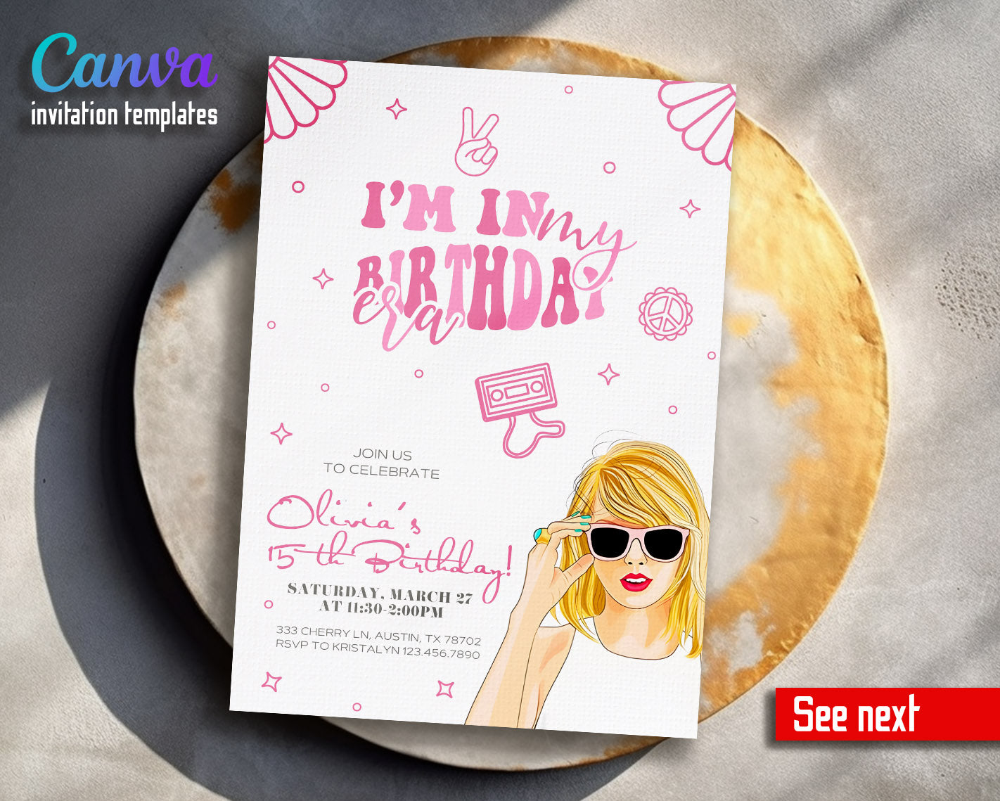 Taylor Swift Eras Tour  customizable invitation template | Share or Print | girl | JG281