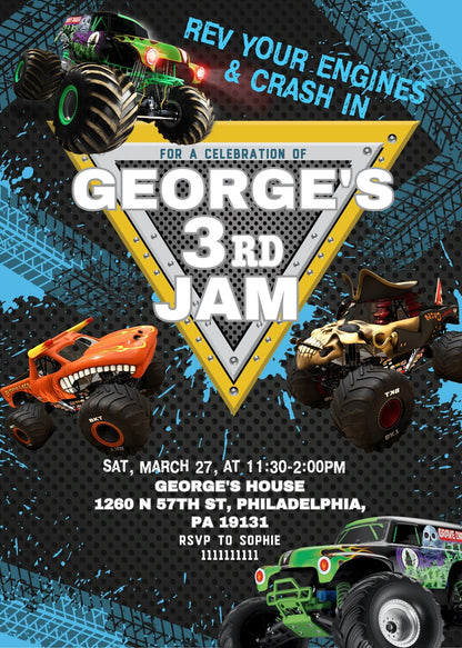 Monster Jam customizable invite template boy | instant download | Share or Print | RA783