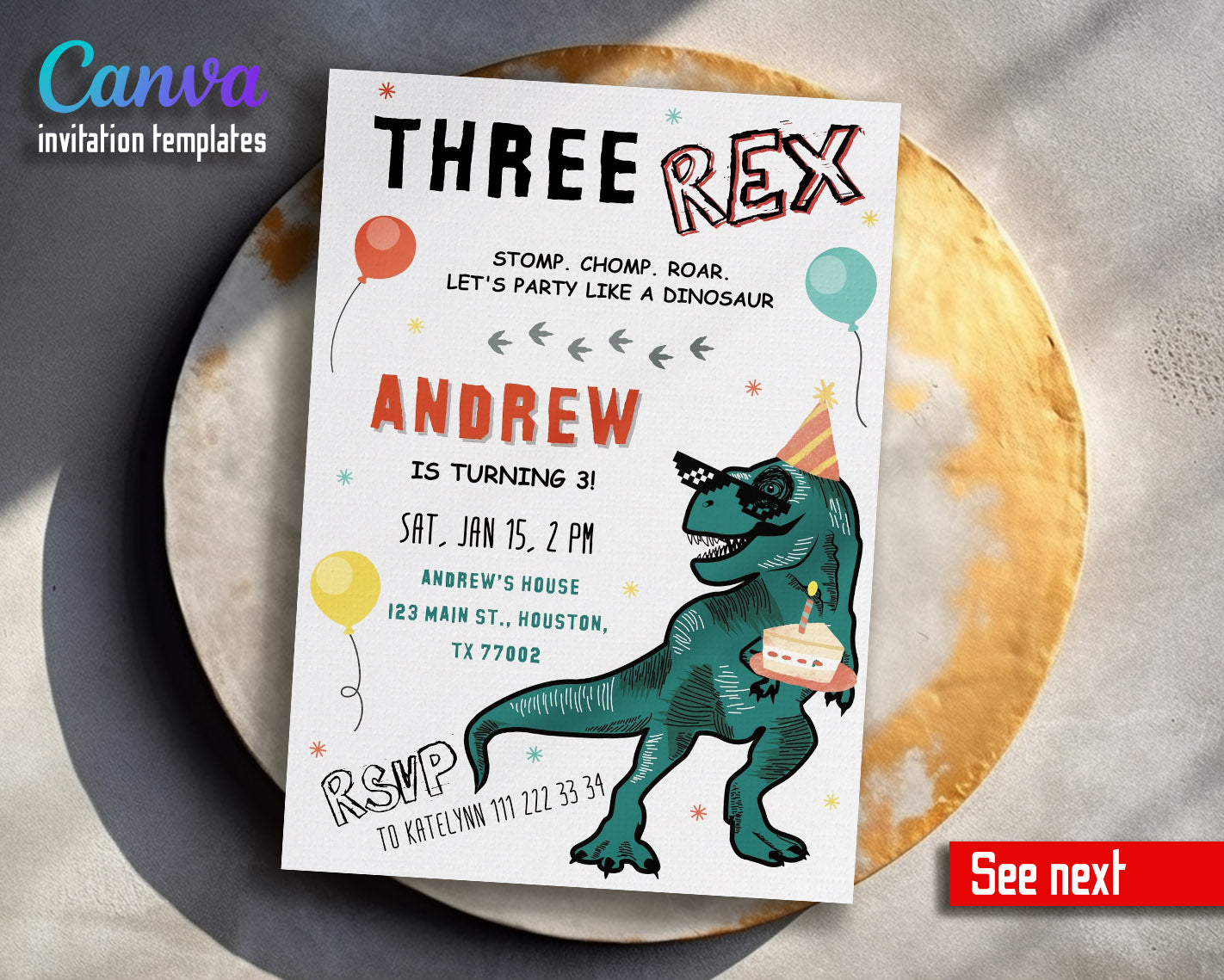 Dinosaur T-Rex customizable invitation template | Share or Print |  | DW832