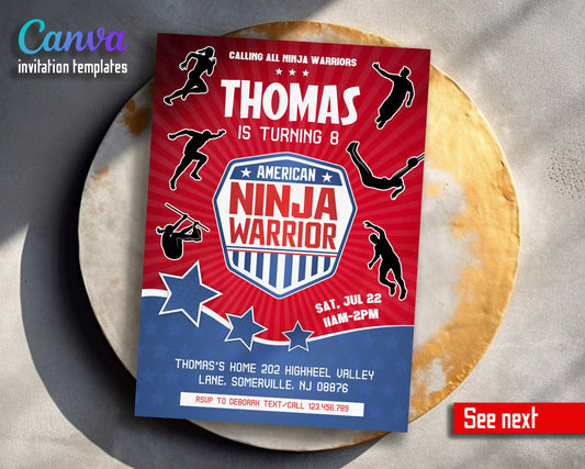 American Ninja Warrior customizable invitation template | Share or Print |  | FK974