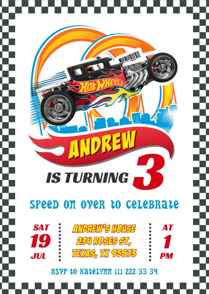 Hot Wheels customizable invite template boy | instant download | Share or Print | OB104