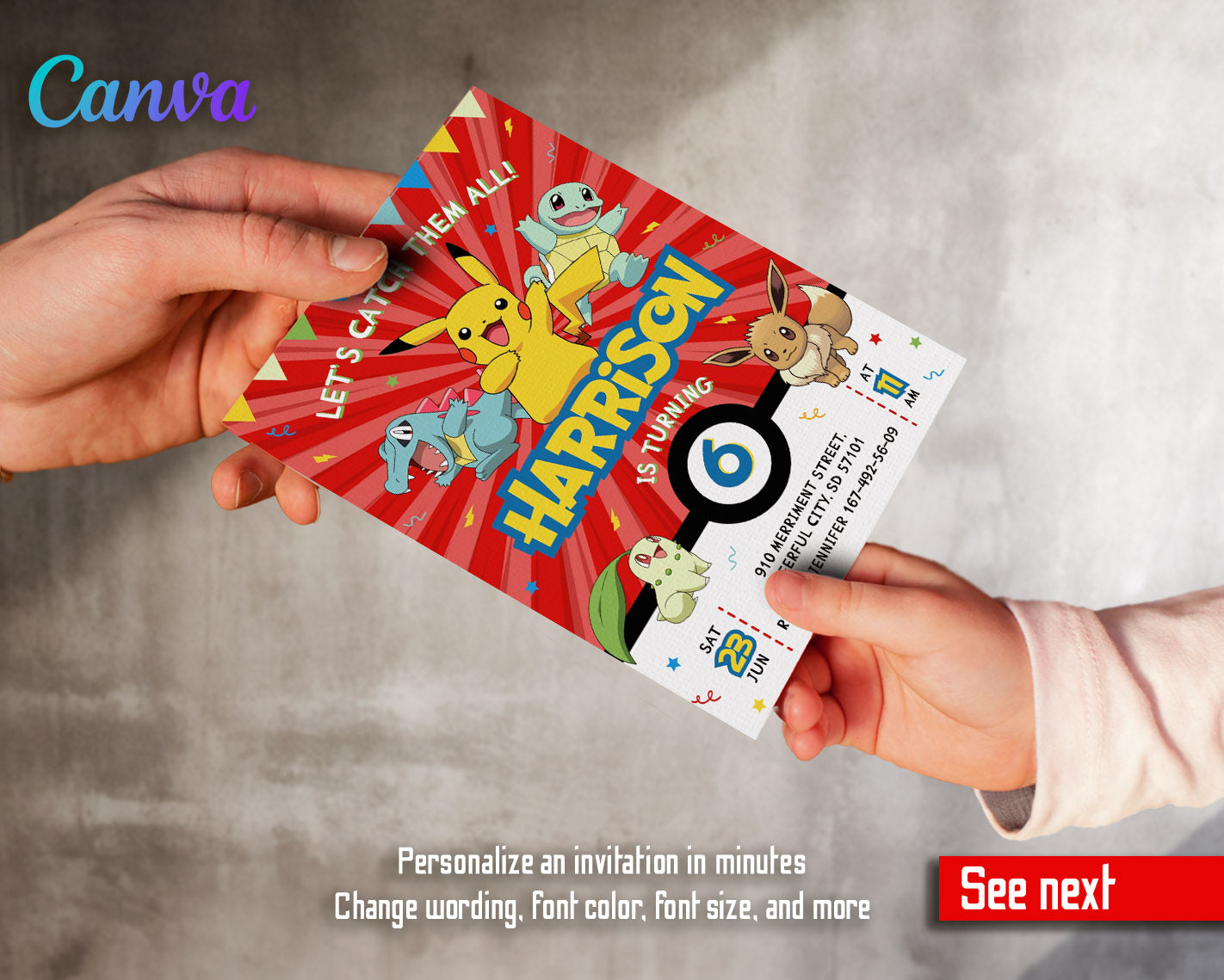 Pokemon Pikachu customizable invitation template | Share or Print |  | JQ226