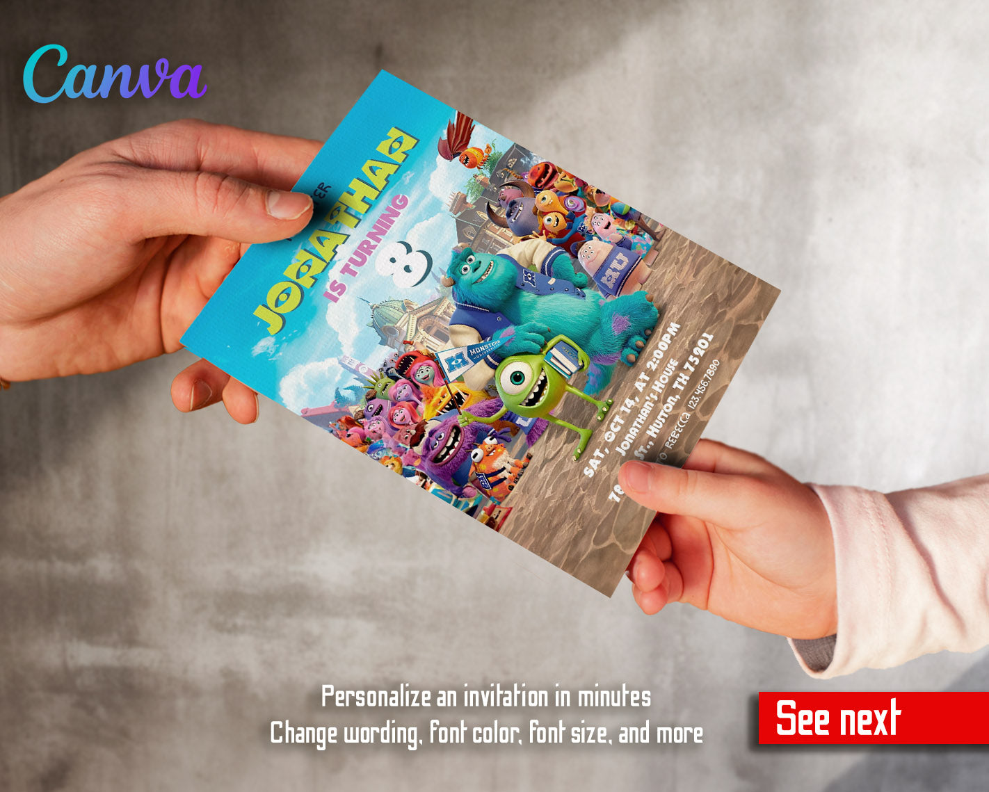 Monsters, Inc.  customizable invitation template | Share or Print |  | AO814