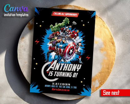 Avengers Marvel Superhero  customizable invitation template | Share or Print | boy | PH989