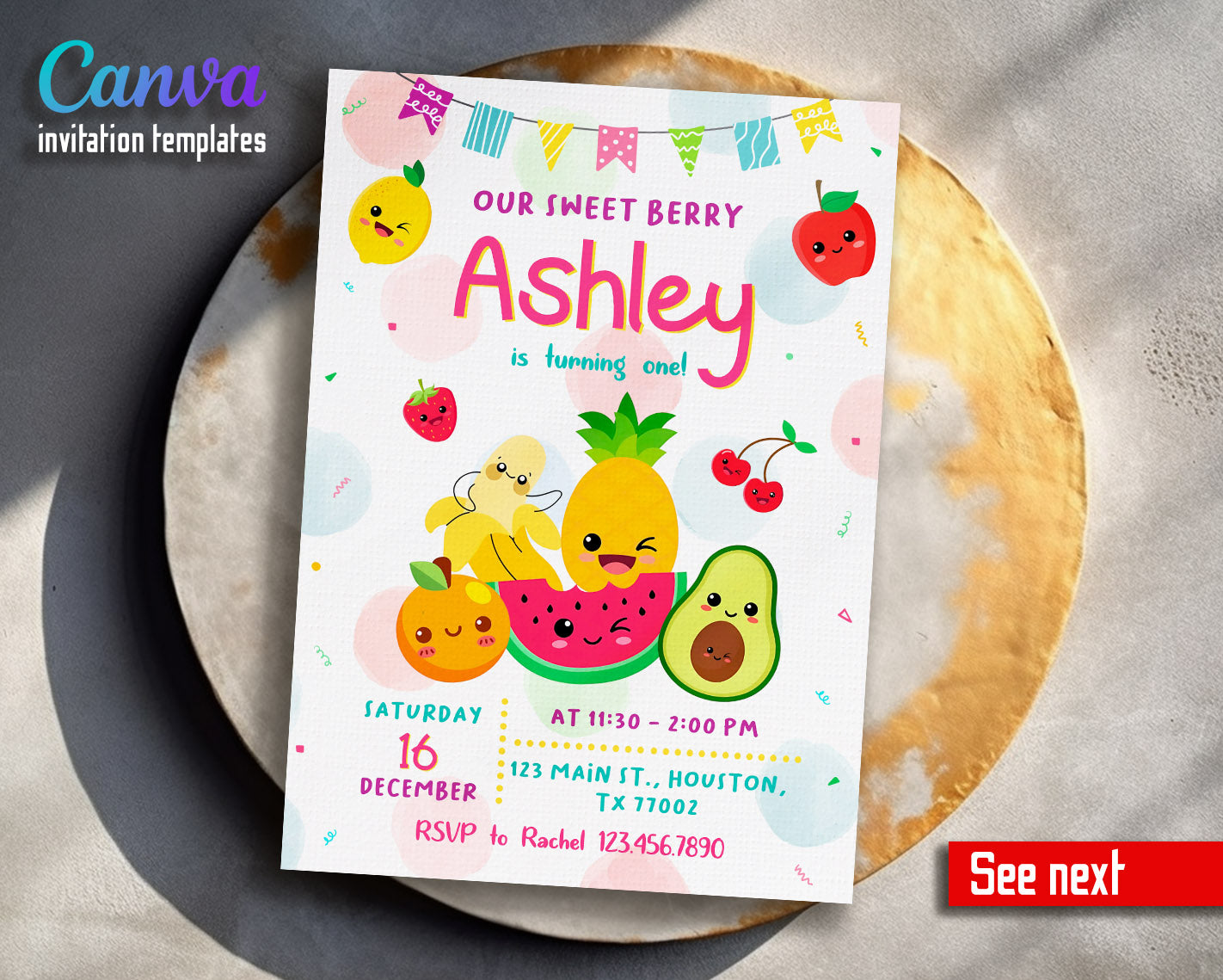 Hey Bear Sensory Dancing Fruits customizable invitation template | Share or Print |  | YV896