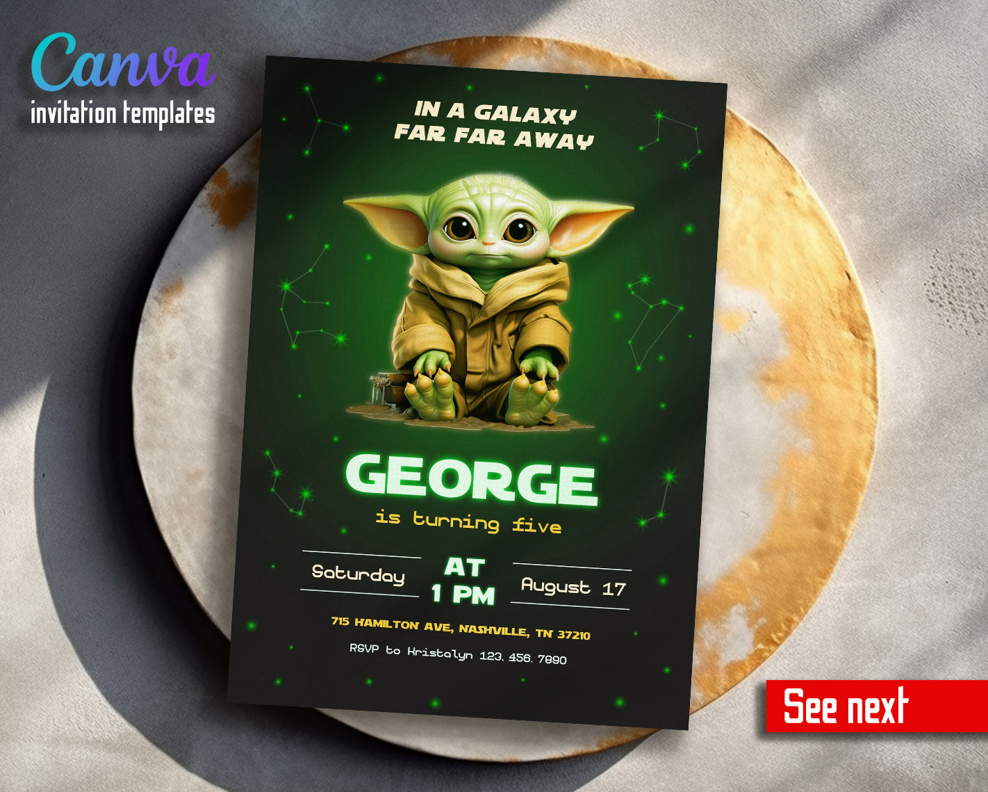 Baby Yoda Grogu Star Wars Mandalorian  customizable invitation template | Share or Print | boy | WO304