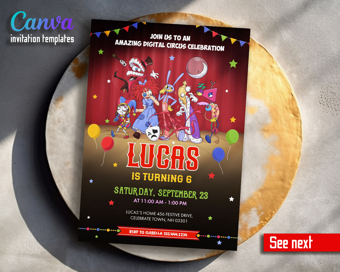 The Amazing Digital Circus customizable invitation template | Share or Print |  | VL310