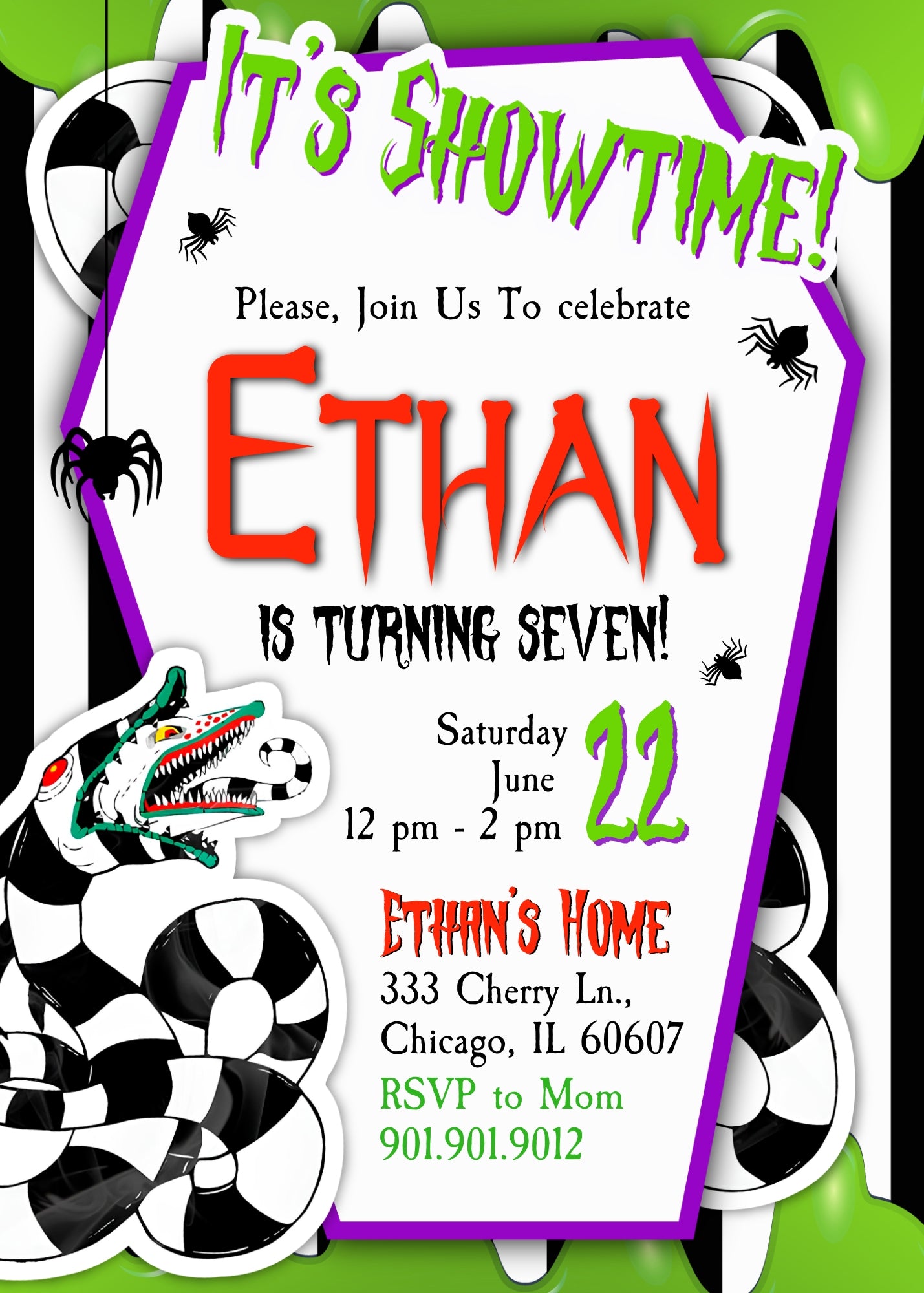 Beetlejuice Halloween customizable invitation template | Share or Print |  | QI673