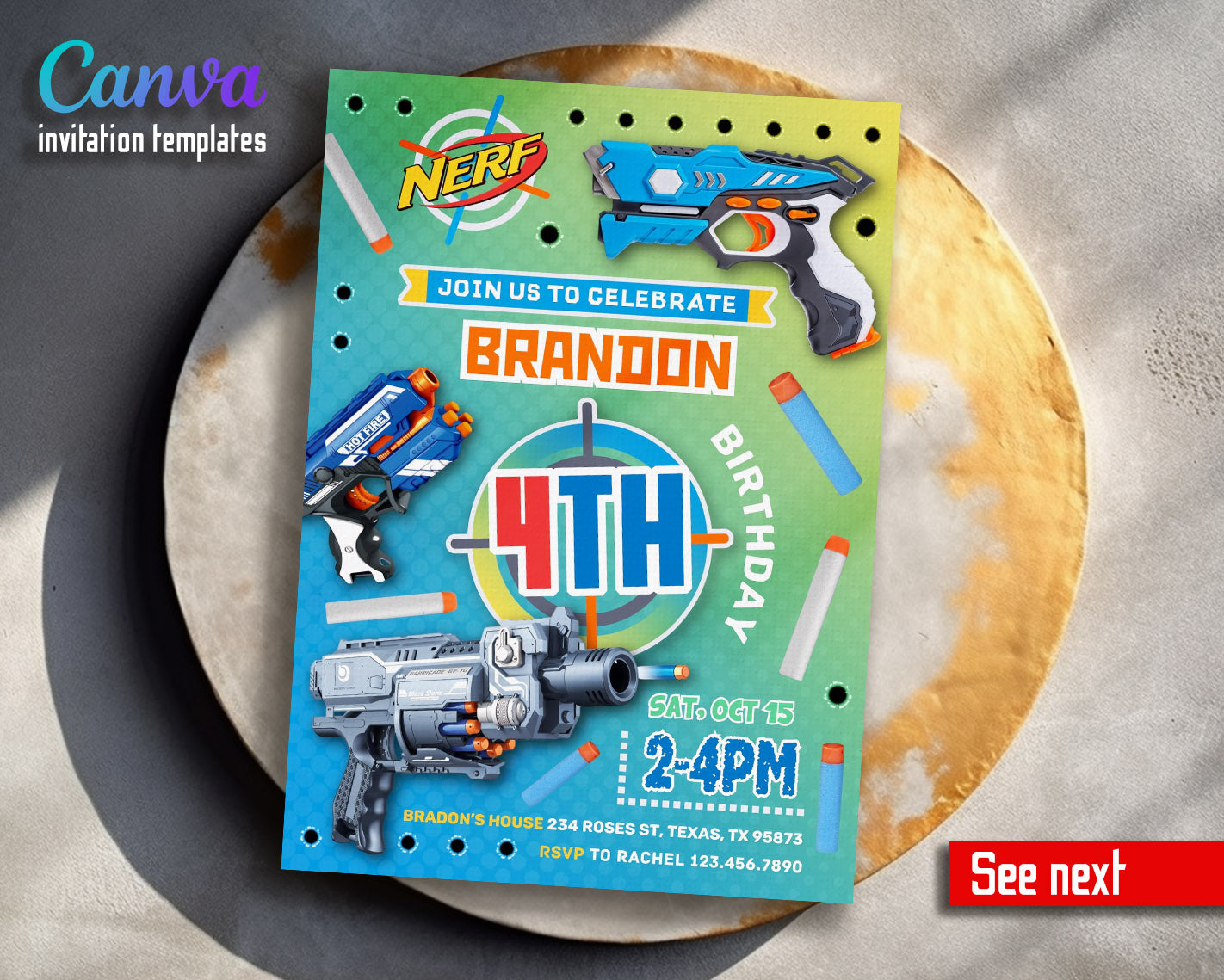 NERF Dart Wars  customizable invitation template | Share or Print | boy | SI005