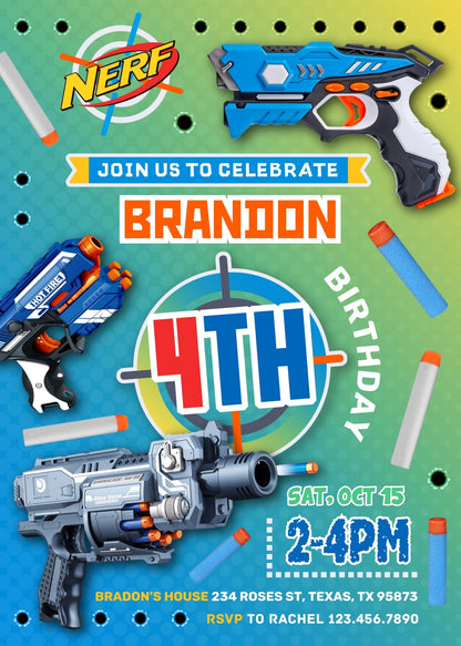 NERF Dart Wars  customizable invitation template | Share or Print | boy | SI005