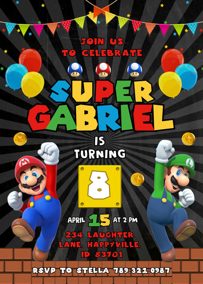 Super Mario Bros  customizable invitation template | Share or Print |  | FJ235