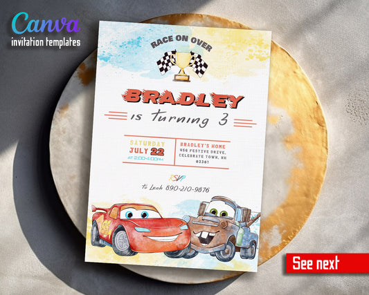 Cars Lightning McQueen customizable invitation template | Share or Print | boy | XH278