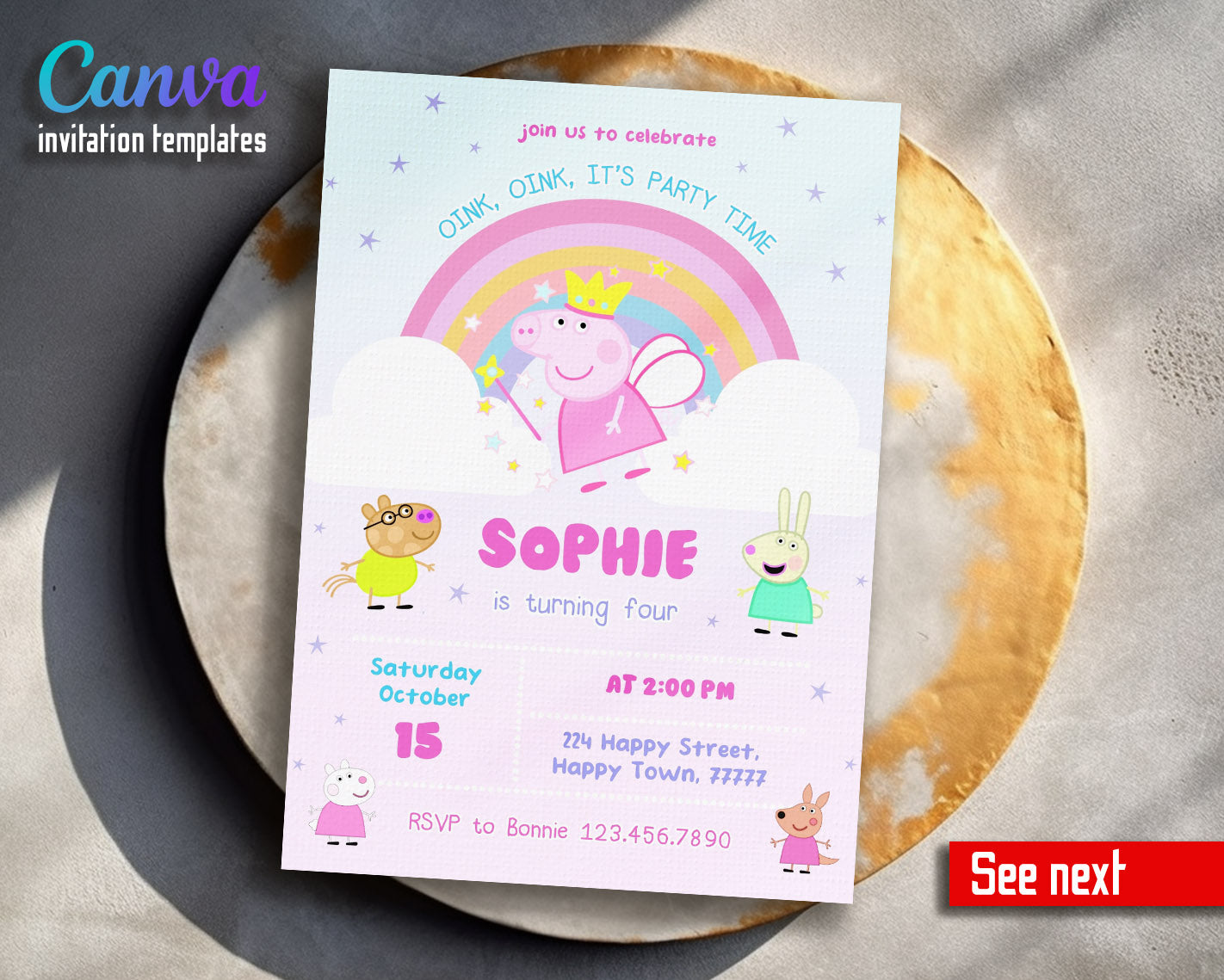 Peppa Pig customizable invitation template | Share or Print | girl | OL529