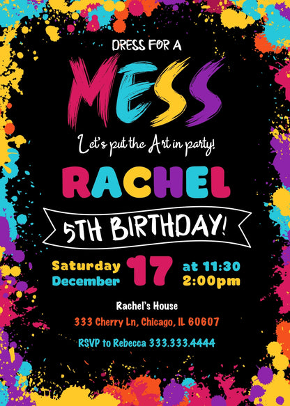 Art Dress For A Mess customizable invitation template | Share or Print | girl | BX437