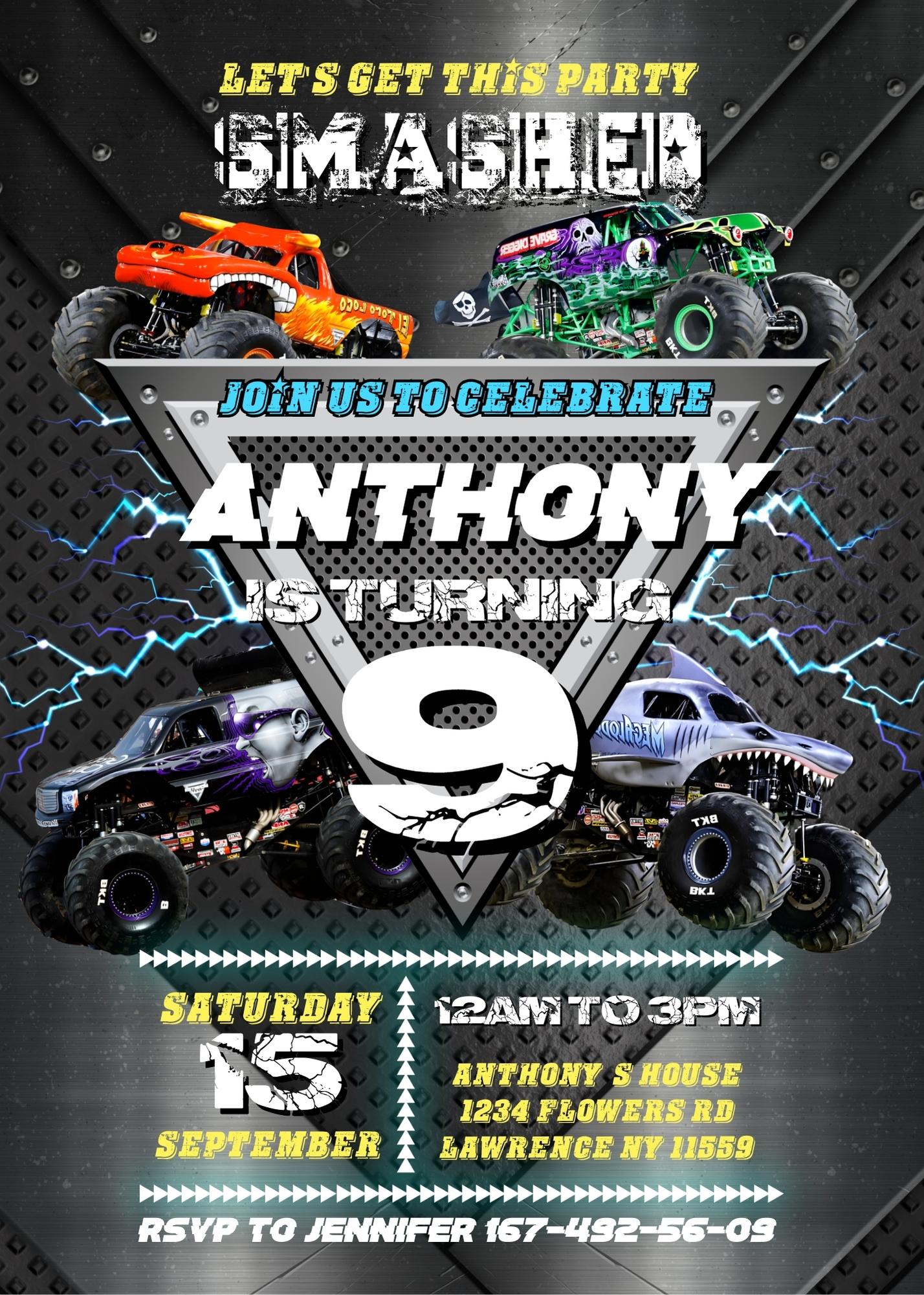 Monster Jam customizable invite template boy | instant download | Share or Print | OU112