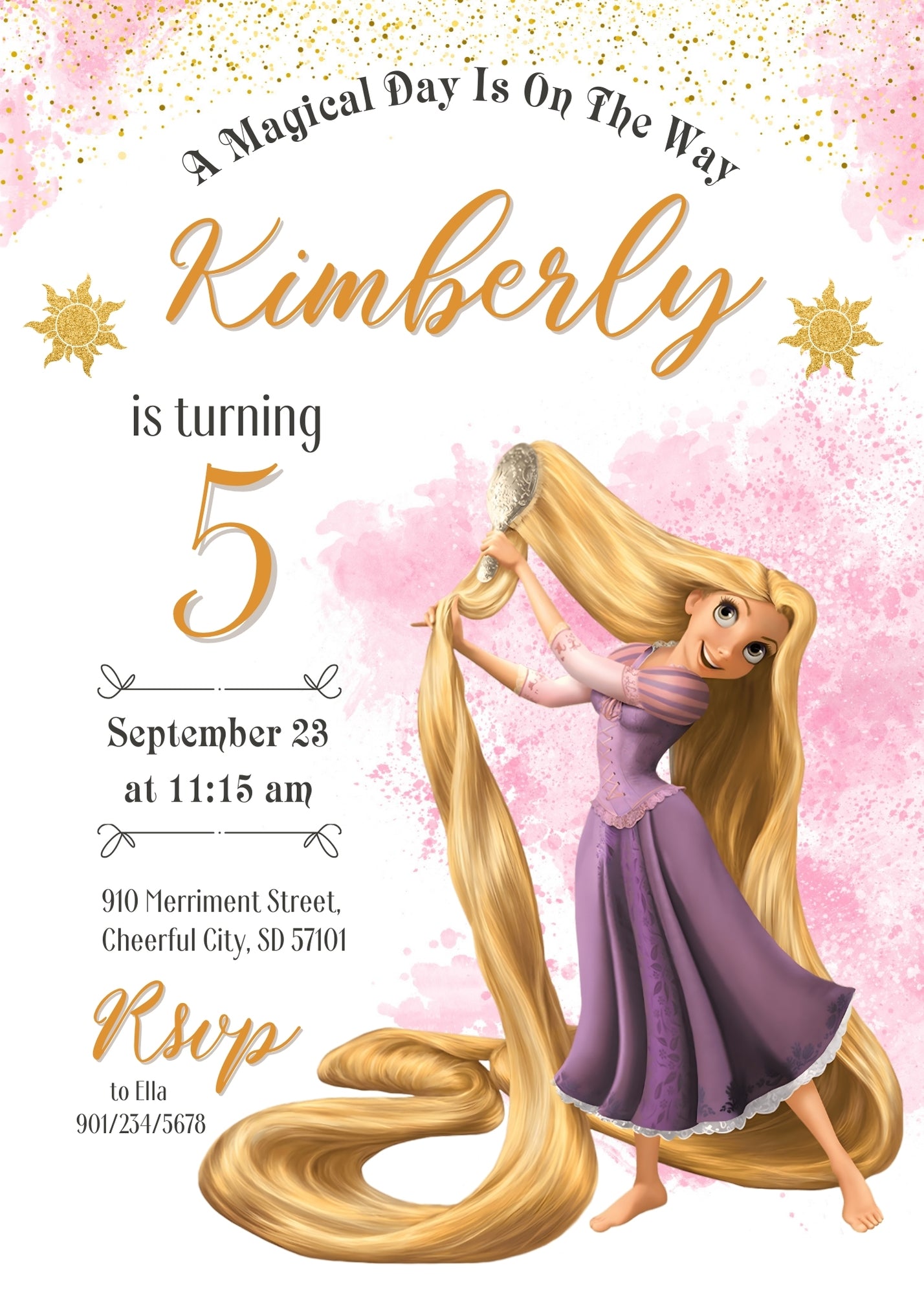 Rapunzel Princess Tangled customizable invitation template | Share or Print | girl | PI671