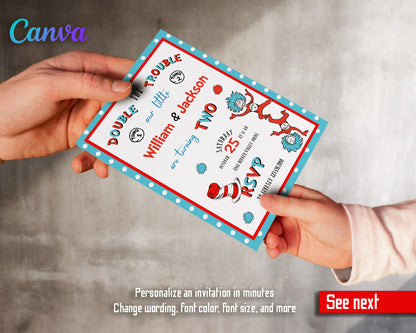 Dr Seuss The Cat in the Hat Twins customizable invitation template | Share or Print |  | IU726