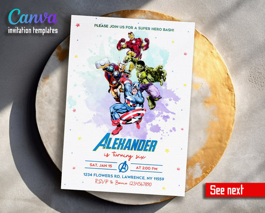 Avengers Marvel Superhero  customizable invitation template | Share or Print | boy | ET361