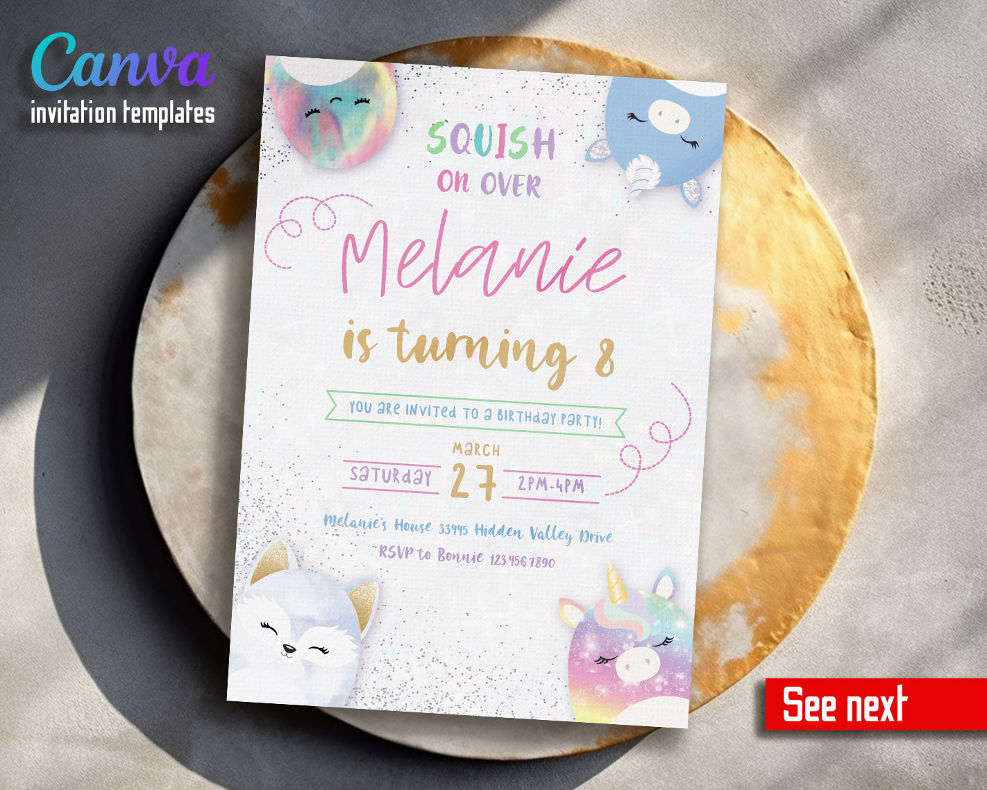 Squishmallows  customizable invitation template | Share or Print |  | ZV153