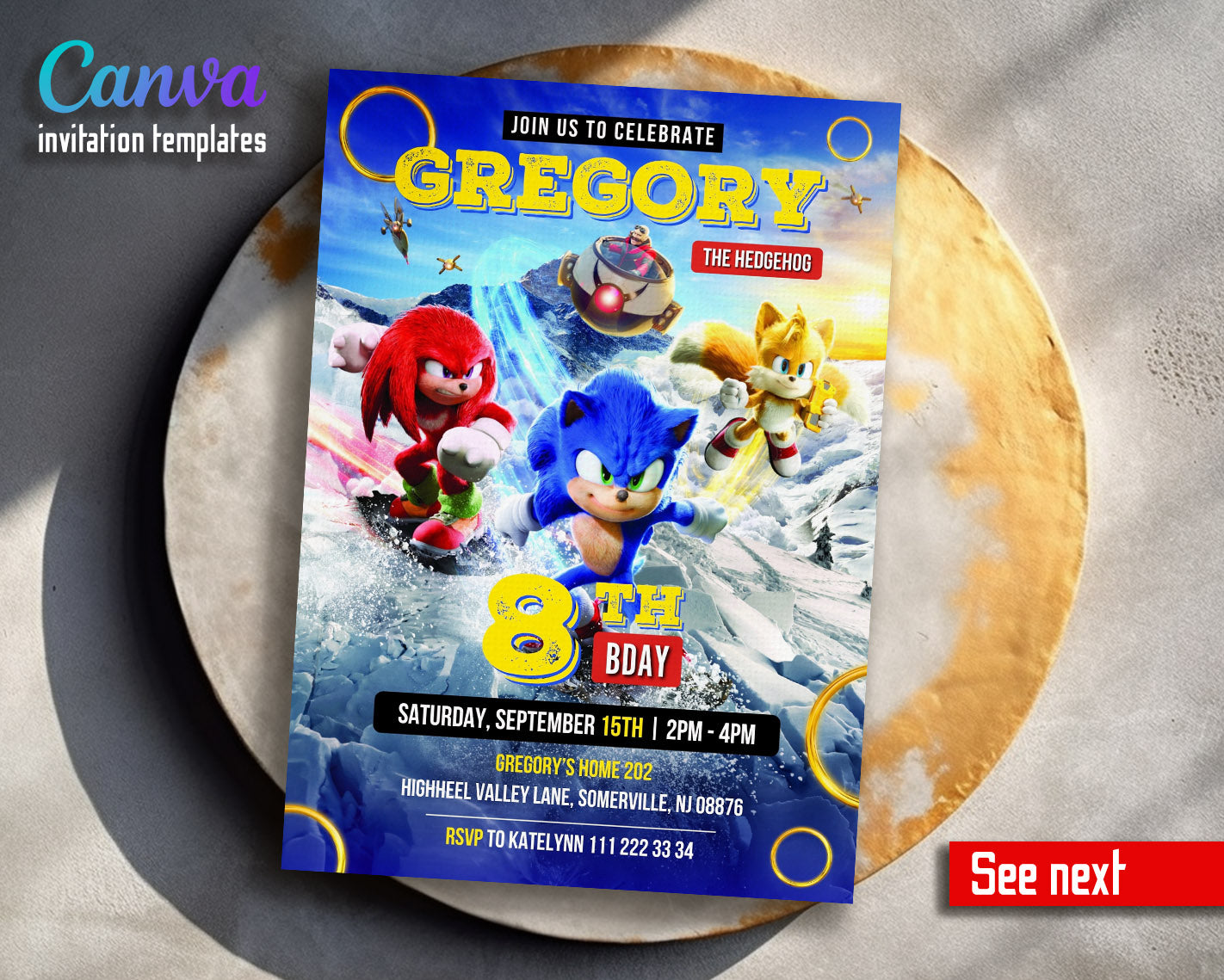 Sonic the Hedgehog customizable invitation template | Share or Print |  | YR804