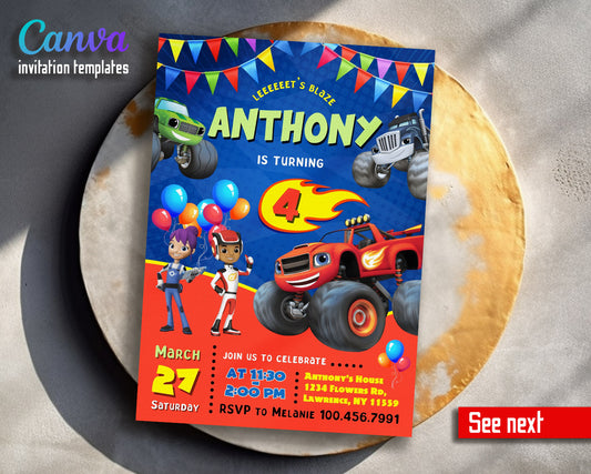 Blaze Monster Machines Trucks  customizable invitation template | Share or Print | boy | NN981