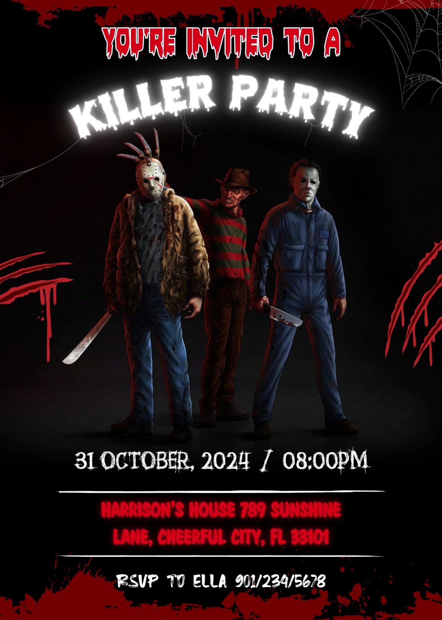 Horror Killer Movie Party  customizable invitation template | Share or Print |  | IE804