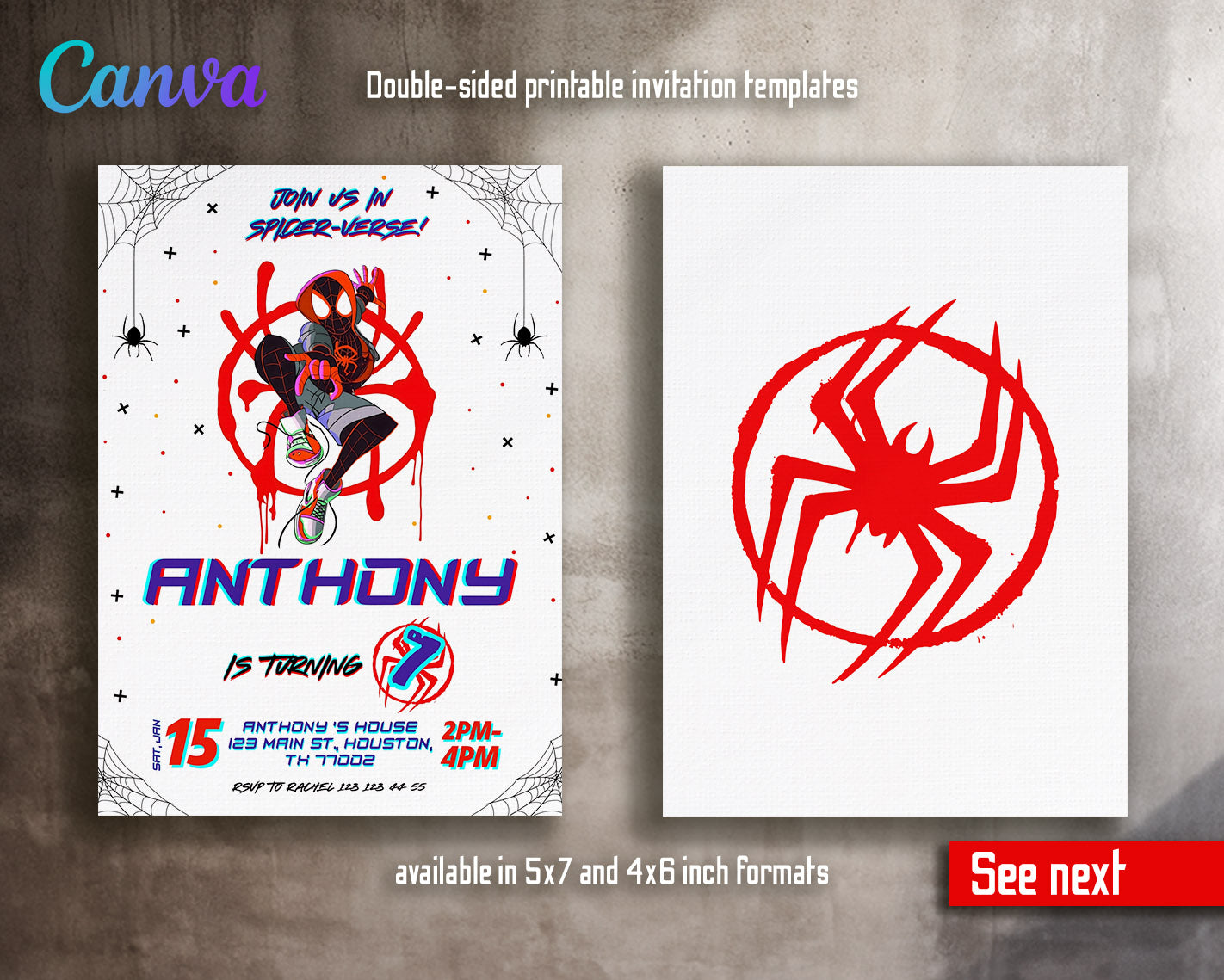 Spider Man Across the Spider-Verse customizable invitation template | Share or Print | boy | EF600