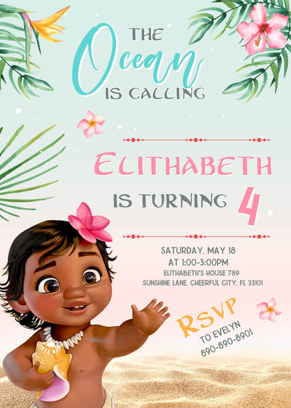 Moana Princess  customizable invitation template | Share or Print | girl | CP761