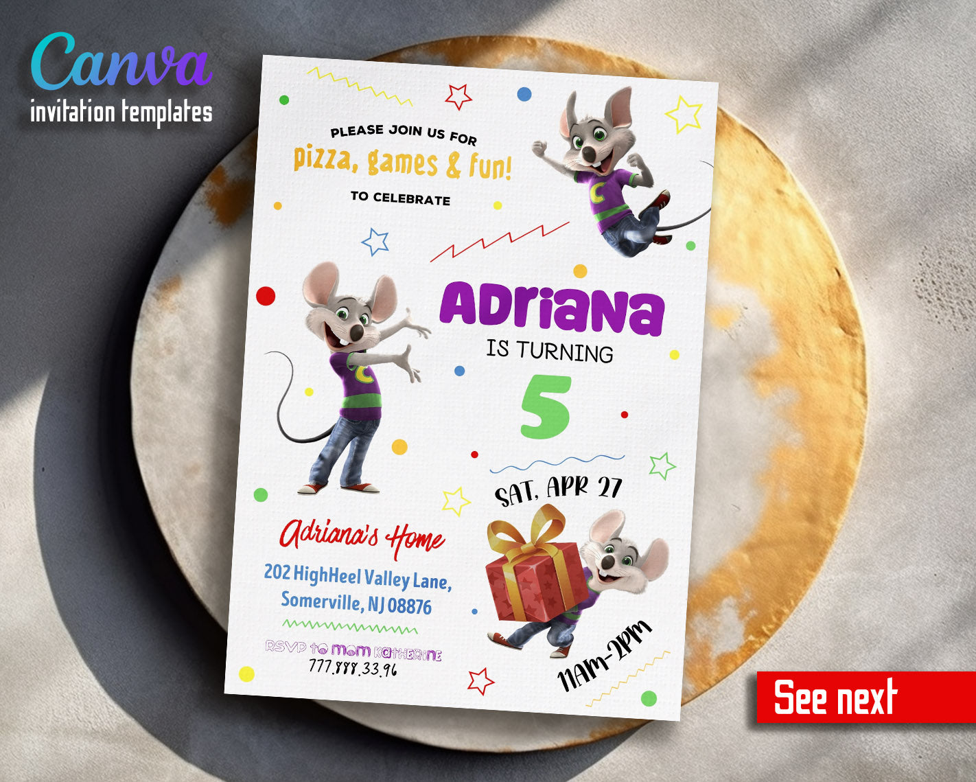 Chuck E. Cheese customizable invitation template | Share or Print |  | DP103