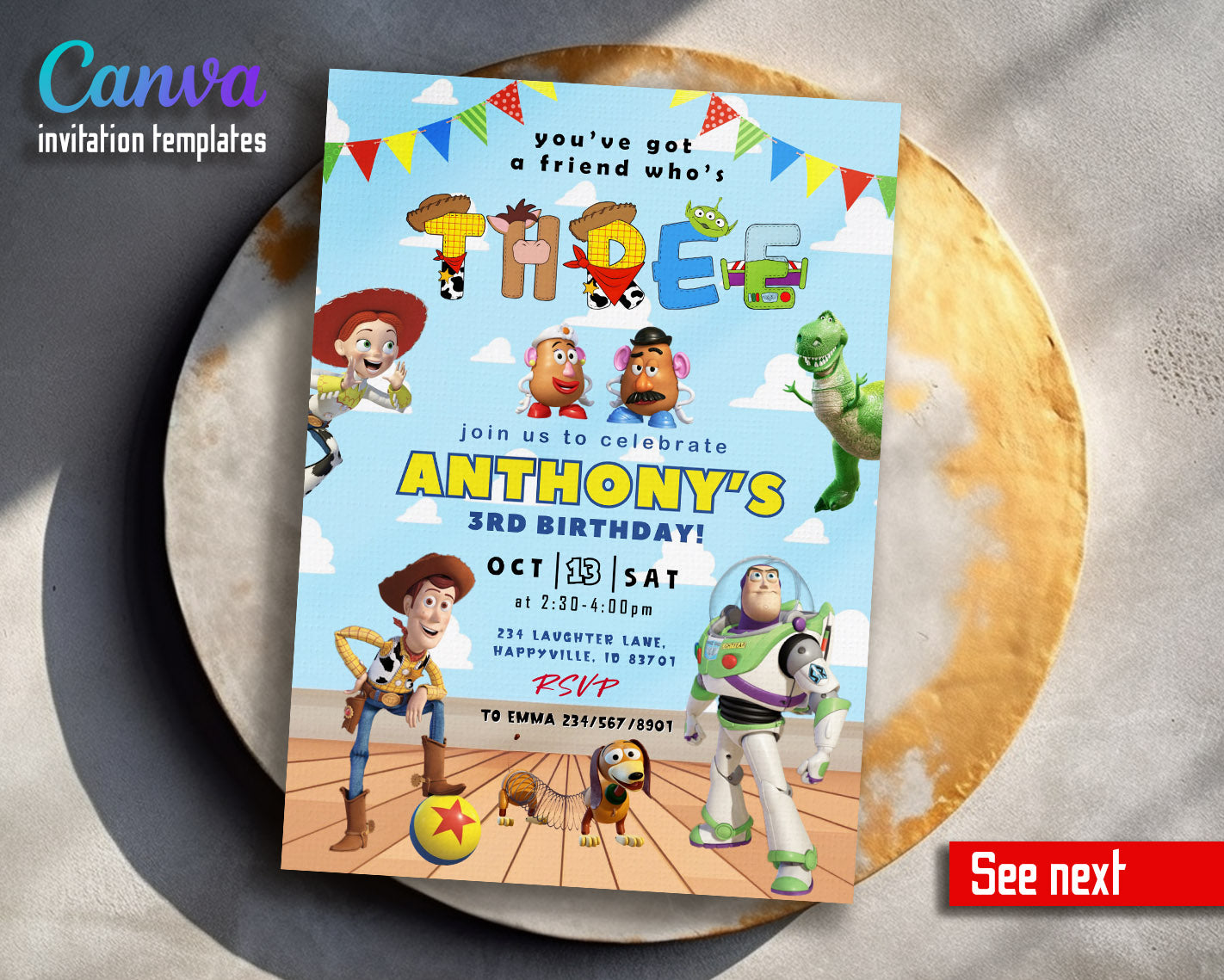 Toy Story Woody customizable invitation template | Share or Print |  | XZ039