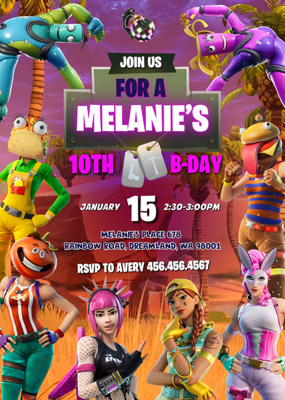 Fortnite gamer customizable invitation template | Share or Print | boy | VK114