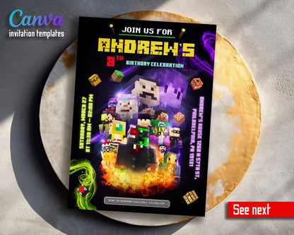 Minecraft Gamer customizable invitation template | Share or Print | | FV662