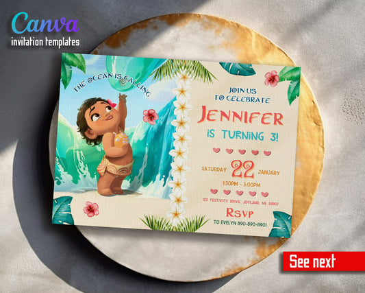 Moana Princess  customizable invitation template | Share or Print | girl | QU469