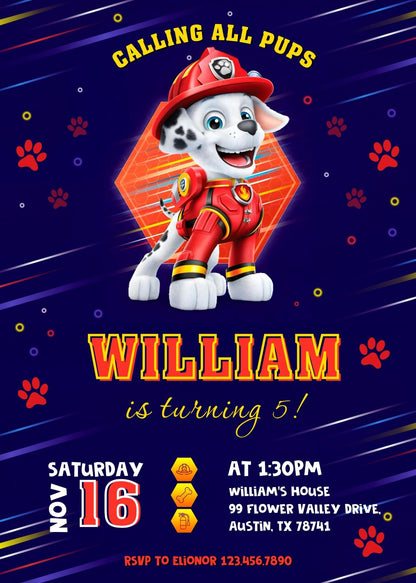 Paw Patrol customizable invite template boy | instant download | Share or Print | YZ121