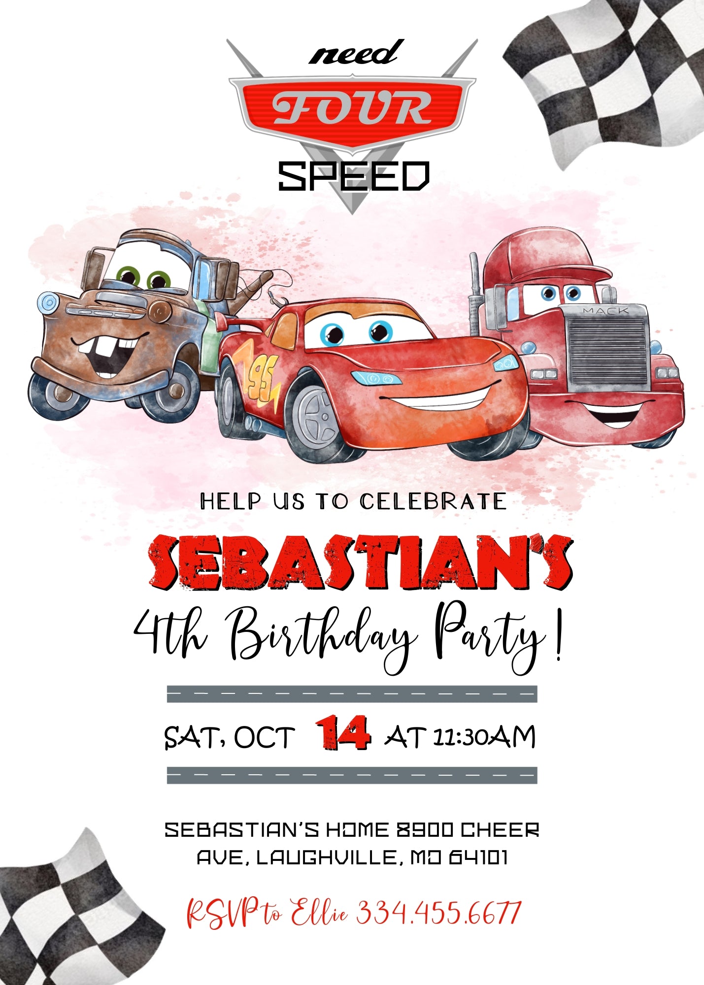 Cars Lightning Mcqueen Four customizable invitation template | Share or Print | boy | HR469