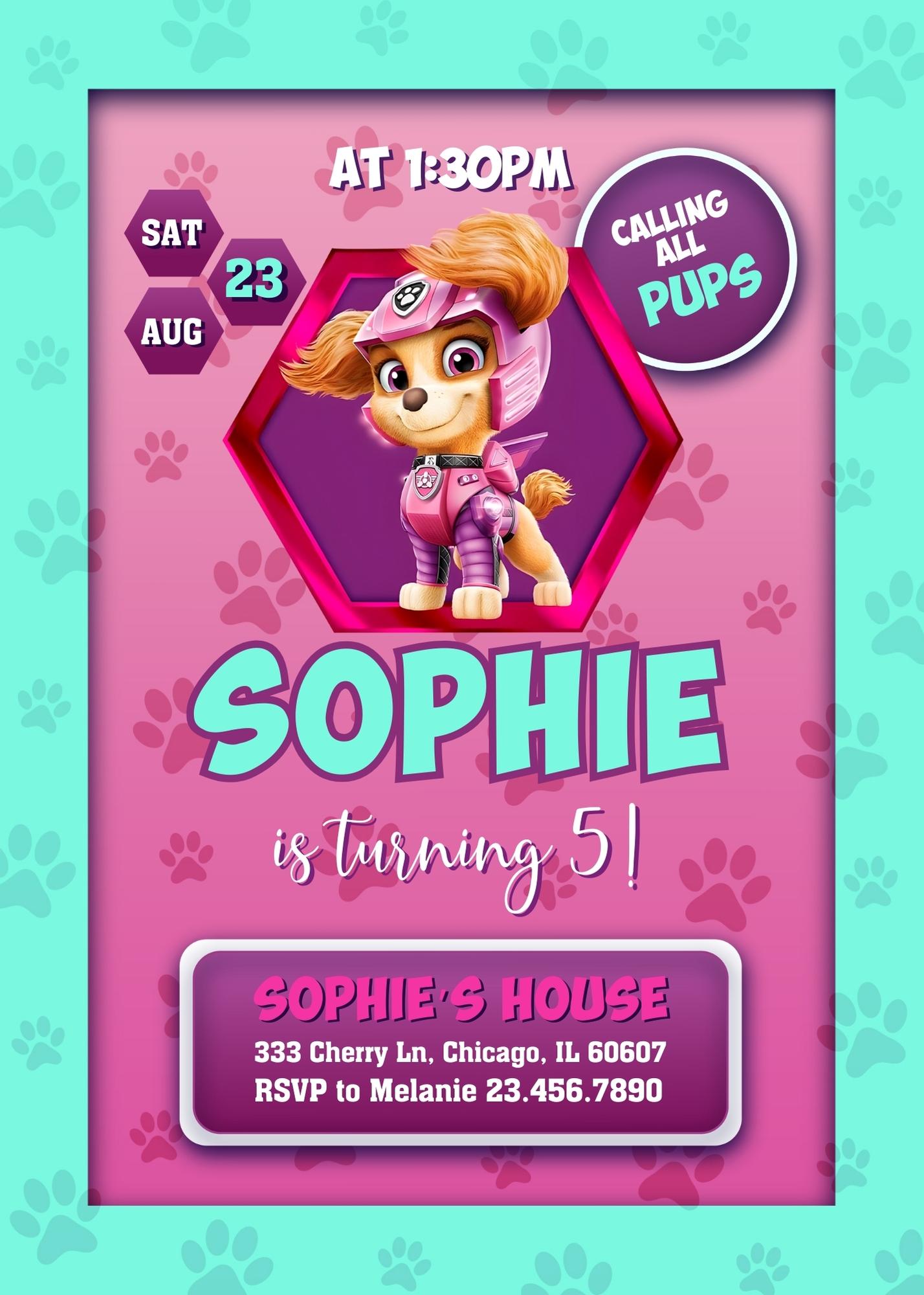 Paw Patrol customizable invite template girl | instant download | Share or Print | WJ850