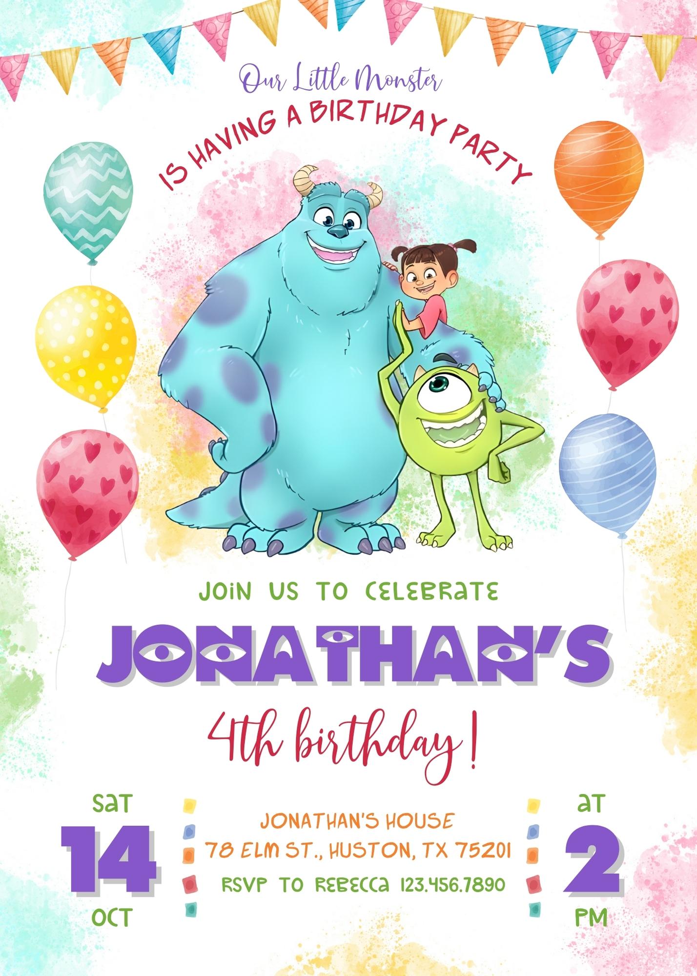 Monsters, Inc.  customizable invitation template | Share or Print |  | SU302