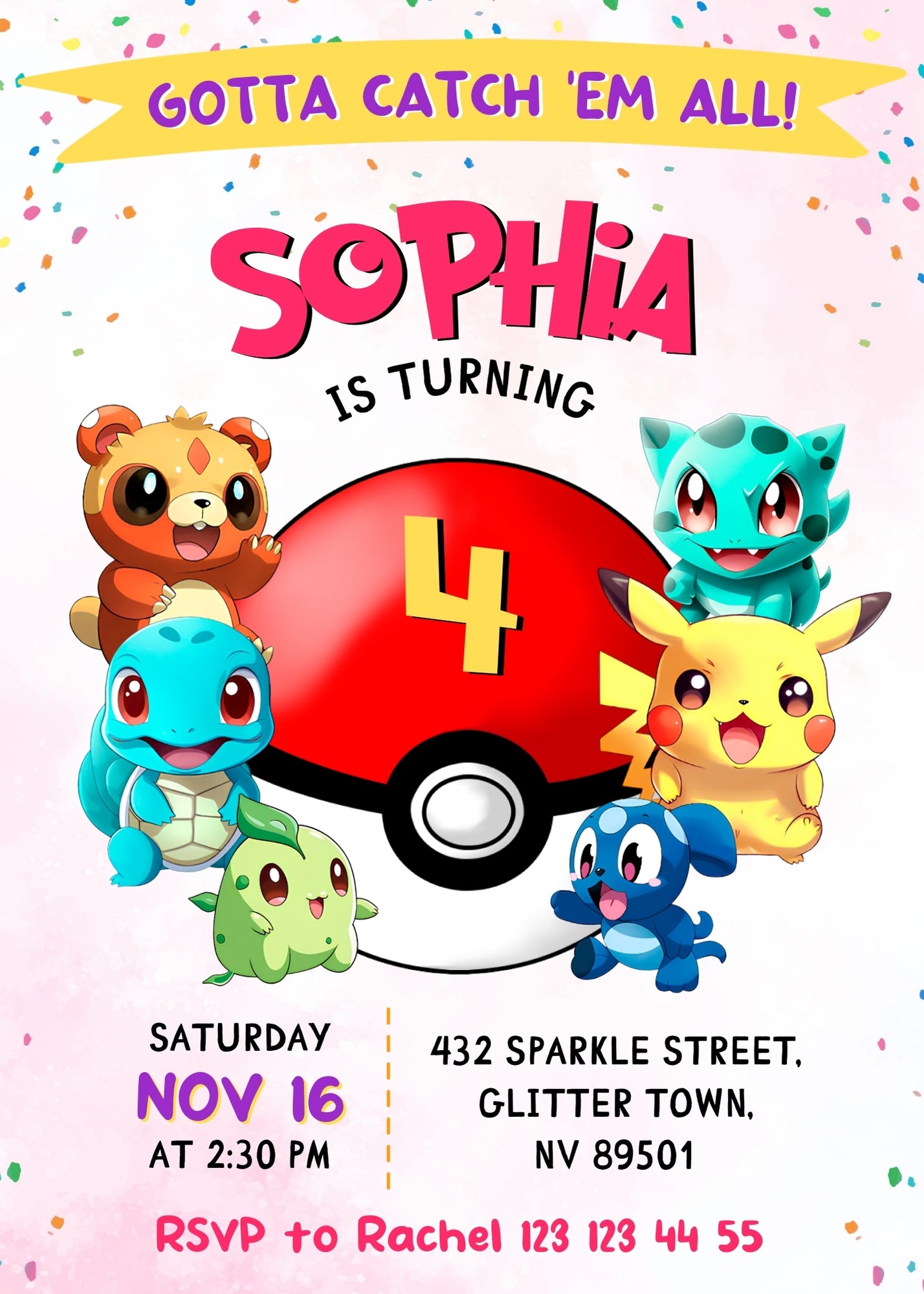 Pokemon Pikachu  customizable invitation template | Share or Print |  | FN560