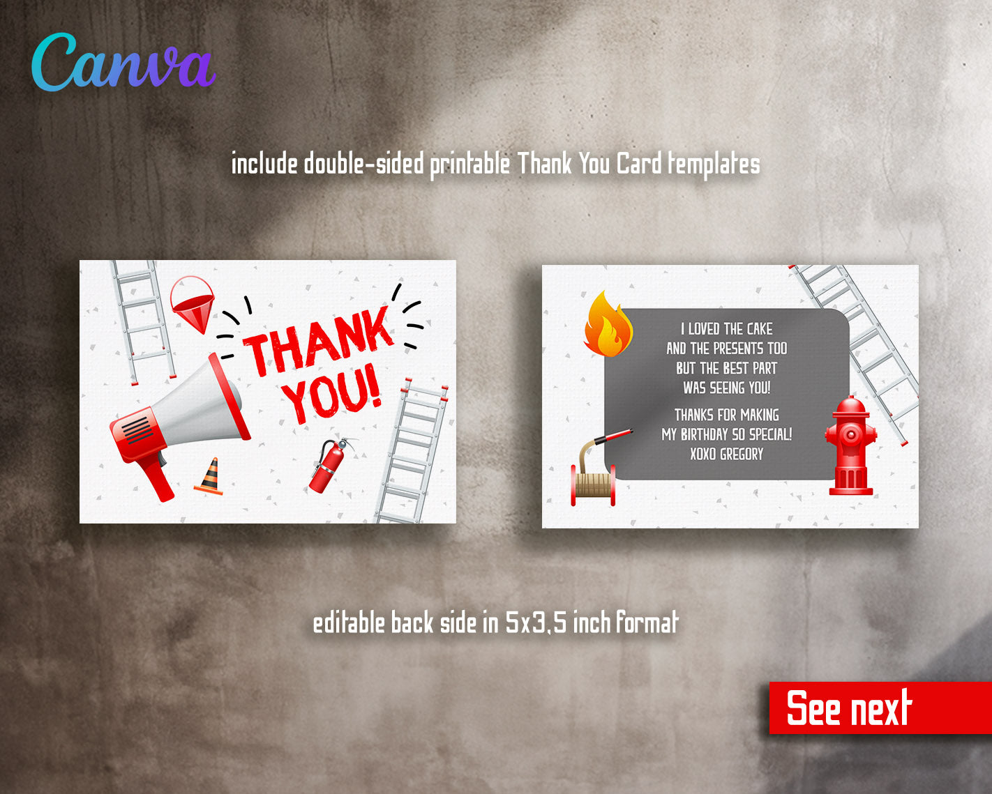 Firetruck Firefighter Fire Truck customizable invitation template | Share or Print | boy | AU060