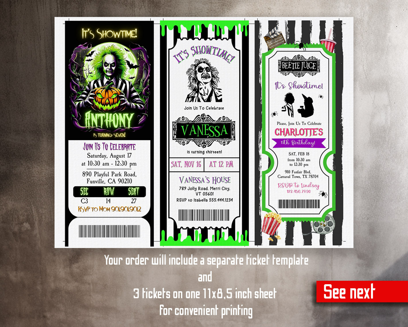 Beetlejuice Halloween customizable invitation template | Share or Print |  | IV060